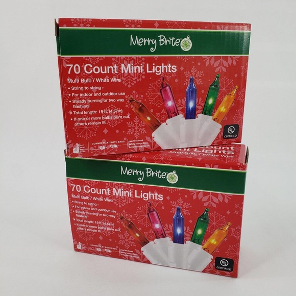 Lot of 2 Merry Brite 70 ct Mini Multi Color Lights White Wire Christmas Patio - Picture 1 of 8